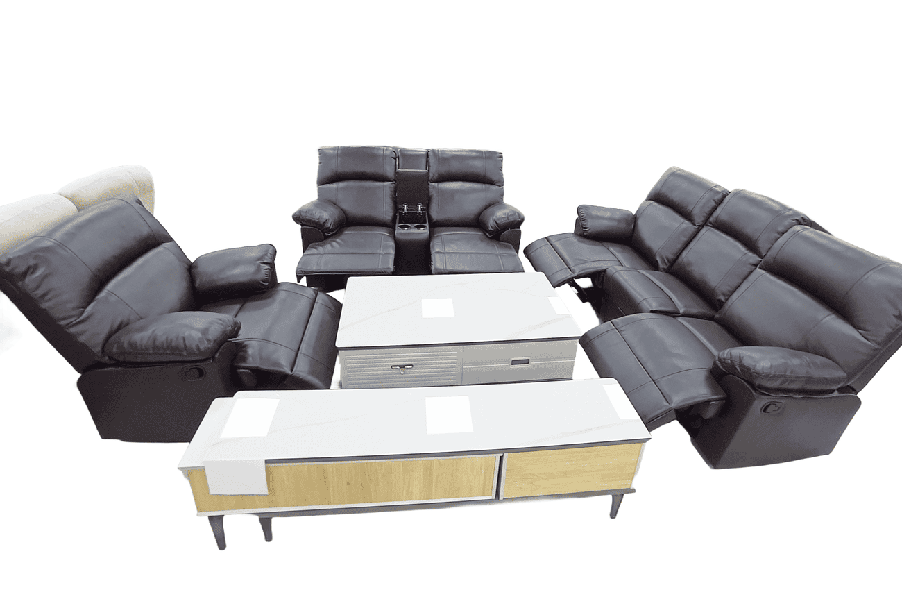 Ensemble Canapé Inclinable (Motion) Noir Sans Table Basse et Table TV